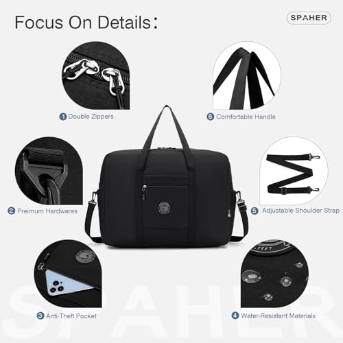 SPAHER Reisetasche Handgepäck Tasche 55x40x23 Lufthansa Wizzair Eurowings Leichte Reisetasche Groß Faltbare 50L wasserdichte Tasche Flugzeug Travel Duffle Bag Cabin Bag Weekender Damen Herren