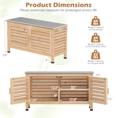 Image of Tangkula Wood Outdoor Storage Cabinet with Stainless Steel Countertop, Gray