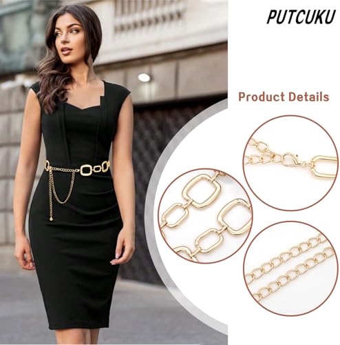 Women's Metal Waist Chain Turquoise Square Chain Belt for Dress Western Cowgirl Link Belts2