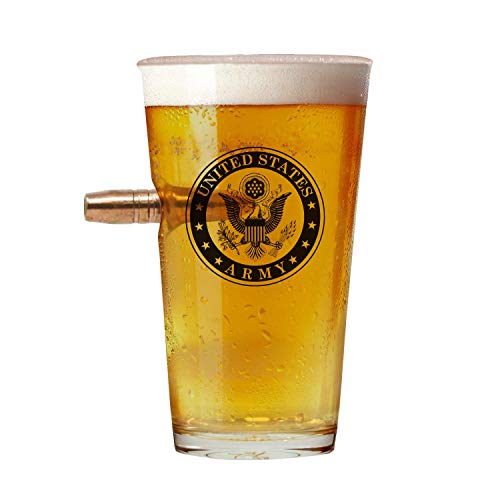 Military Gift Shop Officially Licensed Army Pint Glass – Hand Blown Glasses – Real 50 Cal Design – Army Gifts – 16 Oz. #TOP19