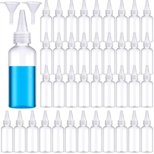 Eccliy 60 Pack 2 oz Boston Dispensing Squeeze Bottles Clear Plastic Oil Dropper Bottle Applicator Empty Refillable Bottles for Hair Color Liquids Oils Art Paint Kitchen Household