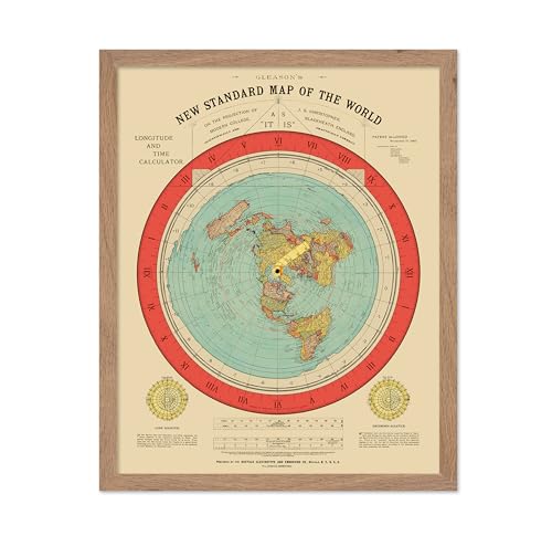Poster Master Vintage Map Poster - New Standard of the World Map - Flat Earth Gleason's Map - Great Wall Decor Gift for Home, Office, Living Room, Bedroom, 16x20 Beige Framed