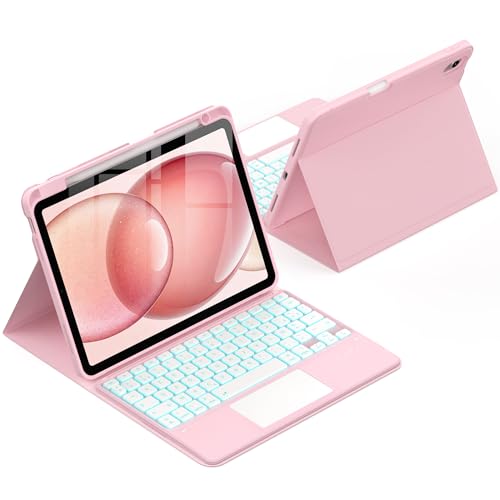 CACOE Funda con teclado compatible con iPad Air 7 Generación 2025 M3 11 pulgadas/Air 6/5/4 generación 2024/2022/2020 con panel táctil, iluminación de 7 colores extraíble teclado francés inalámbrico