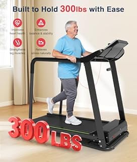Redliro Walking Treadmill with Long Handrail for Balance, Recovery Fitness Exercise Machine Foldable for Home use with Holder for Phone & Cup,LCD Display, 300 lbs Capacity