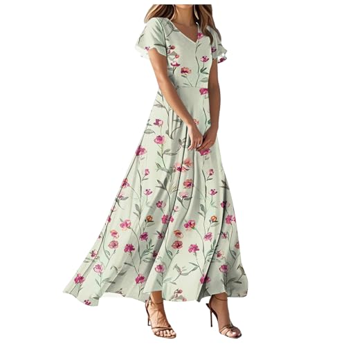 Robe ete femme mi longue boheme imprimee a fleurs col V pour vacances
