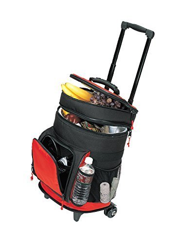 Travel5.0 4013RED Deluxe Ripstop Beach Picnic Rolling Cooler with Wheels, One, RED