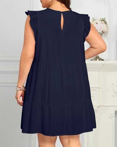 Image of Holipick Women's Plus Size Summer Dresses Casual Short Dress Babydoll Ruffle Sleeve Swing Flowy Sleeveless Tunic Dress