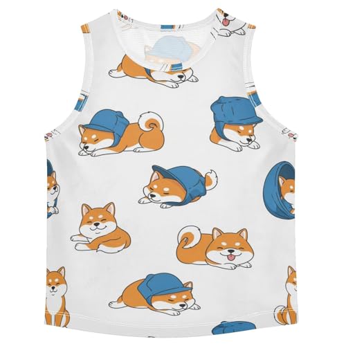J JOYSAY Cartoon Shiba Dog White Boys Tank Top Sleeveless Muscle Shirts Quick Dry Sport Active Workout Kids T-Shirts 3-15T