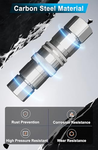 1/2\" NPT Flat Face Hydraulic Quick Connect Couplers/Couplings Set w/Dust Caps ISO 16028 Standard, Skid Steer Bobcat 1/2 Body Quick Disconnect 1Set,DecoHongDi