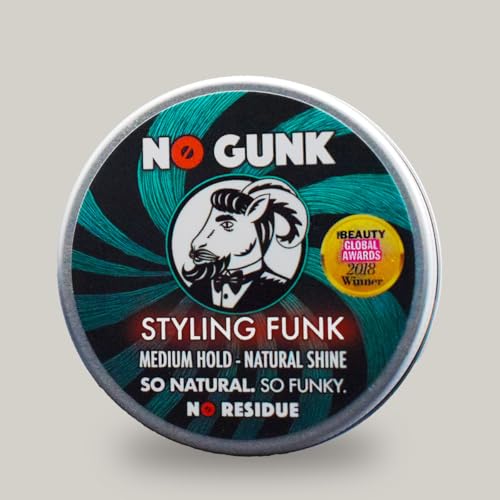 NO GUNK Cera/Pomada de Peinado 100% Natural Orgánica Para Pelo/Barba - Fijación Media - Ganador, Mejor Producto Para Cabello de Hombre 2018, Premio PURE Beauty Global - Styling Funk (Sin aroma, 50g)