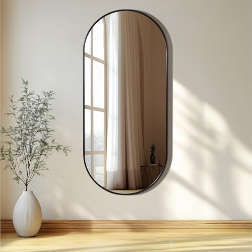 Navaris Specchio da Parete Moderno - Specchio Lungo Ovale Verticale o Orizzontale - per Bagno Camera da Letto Soggiorno e Ingresso - 108 x 50 cm - Decorativo con Cornice Nera