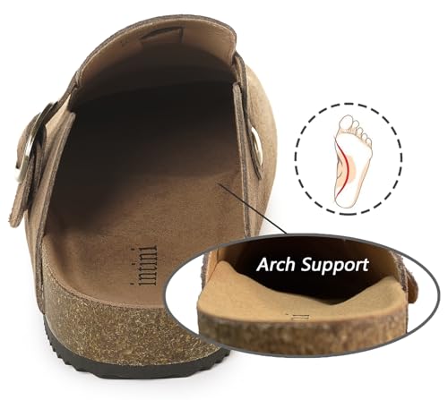 Image of Genuine Suede Clogs Womens Mens Cork Footbed Sandals Potato Shoes | Unisex Suede Leather Mules ,Arch Support,Adjustable Metal Buckle,Cork and Rubber,Wonderful Quality