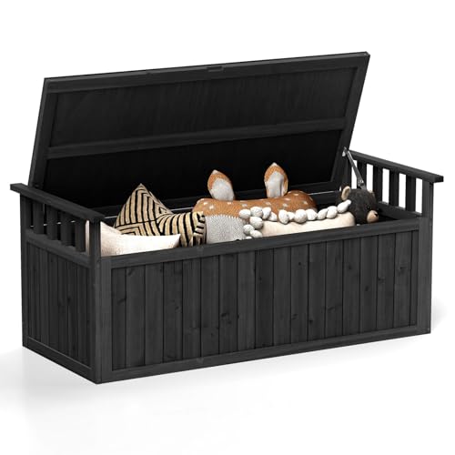 COSTWAY Gartenbox Holz, 209 L Auflagenbox mit Armlehnen & Deckel &...