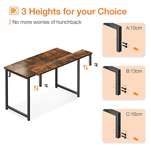 Odk Computer Desk With Adjustable Monitor Shelves, 48 Inch Home Office Desk With Monitor Stand, Writing Desk, Study Workstation With 3 Heights (10Cm, 13Cm, 16Cm), Rustic Brown #TOP6