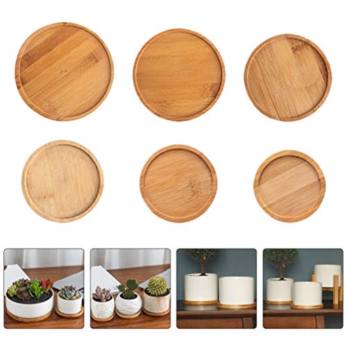 Tehaux – 6 peças de bambu redondo para plantas suculentas, bandeja de drenagem para planta de cacto,