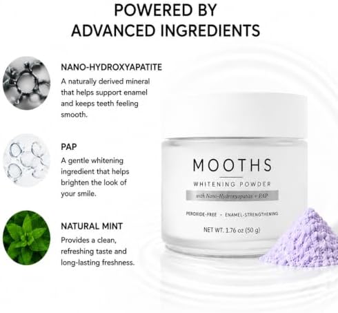 MOOTHS Whitening Powder, Teeth Whitening Mineral Powder with Nano-Hydroxyapatite & Pap, Peroxide-Free Mint Tooth Polish, Fresh Breath & Enamel Care, Daily Oral Care Powder, 50 g - 2