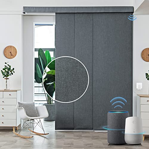 Graywind Motorized Sliding Panels Blackout Compatible With Alexa Google Smart Panel Track Blinds Remote Shades For Patio Sliding Door, Custom Size (Dark Grey) #TOP12