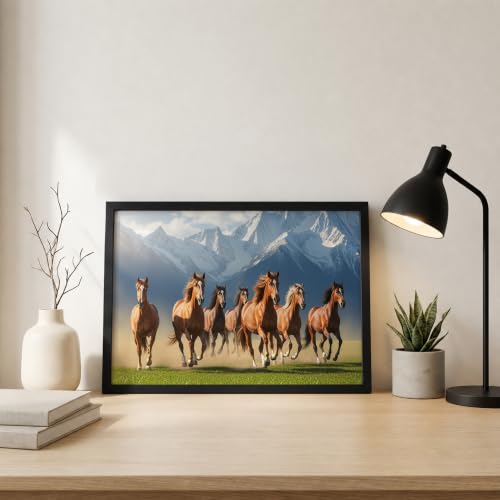 Image of Suneree 7 Horse Vastu Wall Painting (Landscape Collection) (Natural, Design 21, 33L x 25W cm)