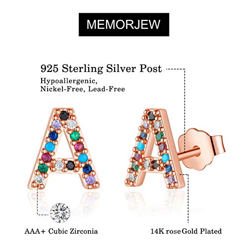 Memorjew Initial Stud Earrings for Women, Hypoallergenic 925 Sterling Silver Post Rainbow Cubic Zirconia Gold Plated 26 Initial Earrings for Women Jewelry Gifts4
