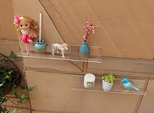 evron 6 Pack Acrylic Shelves for Wall Storage,13.8\" Floating Bookshelves for Kids,with Self-Adhesive Stickers Display Shelf Organizer for Bathroom,Bedroom,Living Room,Kitchen,Room Decor