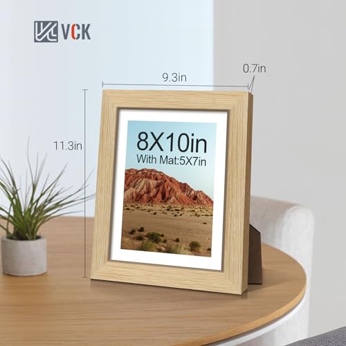 Image of VCK 8x10 Picture Frame 5 Pack, Oak Wood, 5x7 Mat, Glass, for Portrait