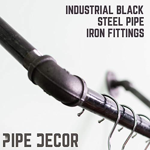 Pipe Decor Industrial Pipe Wall Mounted Clothing Rack, Commercial Or Residential Wardrobe Clothes Display, Heavy Duty Rustic Vintage Steel Grey Black Metal Garment Bracket Frame, Tri Flange Style #TOP3