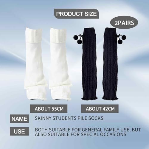 leg warmers, beinwärmer damen, 2 Paar locker gestrickte Beinwärmer für Frauen, Beinwärmer Gestrickte Beinwärmer Stiefel Stiefelabdeckung für Studentinnen Mädchen, weiß+schwarz