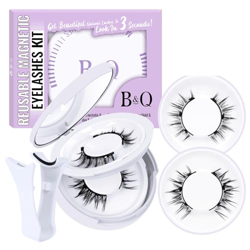 B&Qaugen Reusable Magnetic Lashes Magnetic Eyelashes Natural Look False Eyelashes with Applicator...