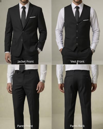 Image of YND Men's 3 Piece Suit with Tie, Solid Color Slim Fit Jacket Vest and Pants