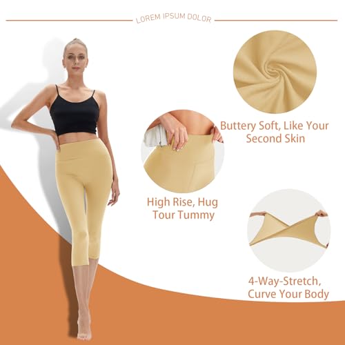 High Waisted Leggings for Women - No See Through Tummy Control Cycling Workout Yoga Pants with Pockets Reg & Plus