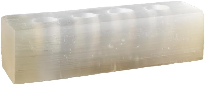 Serene Spaces Living Selenite Tealight Candle Holder Log, 3.5" x 12.5" Natural Crystal Decorative White Votive Candlestick Holder for Kitchen, Tables, Wedding, Parties, Event Decor Centerpieces