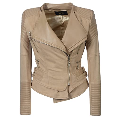 Women Suede Fabric Zippers Spliced Pu Faux Leather Slim Jackets Lady Apricot Biker Coats Black Xxl #TOP1