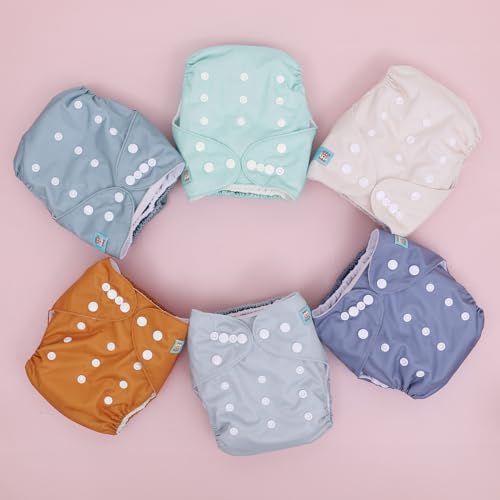 Image of ALVABABY Baby Cloth Diaper 6 Pack with 12 Inserts One Size Cloth Diaper Covers Adjustable Washable Reusable for Baby Girls and Boys