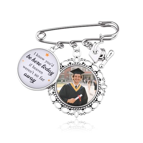 Custom Graduation Pin Memorial Charm - Memorial Gifts for Loss Of Mom Dad Memory Pins for Graduation Gown Accessories 2026 Grad Brooch Pins for Women Men Grad Picture Brooch Pin Remembrance Gift Ideas