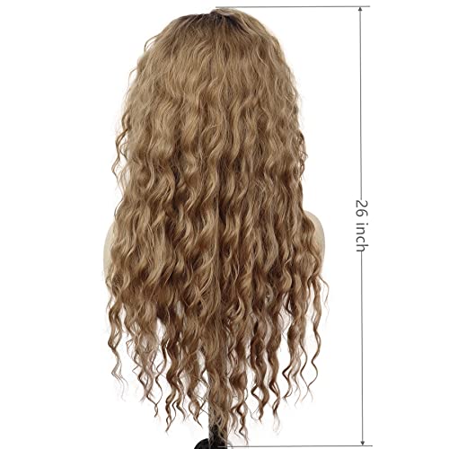 Image of GNIMEGIL Natural Ombre Light Brown Curly Wig Long Wavy Wigs for Women Wave Hair Free Part Synthetic Daily Party Cosplay Costume Halloween Wig