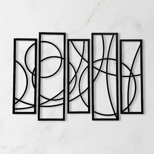 Image of 7 Decore; Wooden 5-Piece Wall Art Panel Frame | Unique Home Decor for Living Room, Bedroom, Drawing Room, and Dining Room | Elegant Black Design | Large Size Wall Hanging