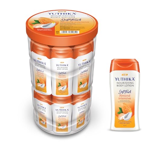 Image of Yuthika Almond Nourish Body Lotion 40ml - Hydrating Moisturizer for Men & Women, Non-Irritant & Non-Sticky, 24H Hydration for Dry to Normal Skin (16 Pcs in Jar)