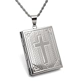 [silver KYASYA]ステンレス ロケットネックレス ロケットペンダント クロス 写真 記念 思い出 ハワイアン ロープチェーン ゴールド 18KGP シルバー ピンク 十字架 男女兼用 金属アレルギー対応(シルバー、50cm)