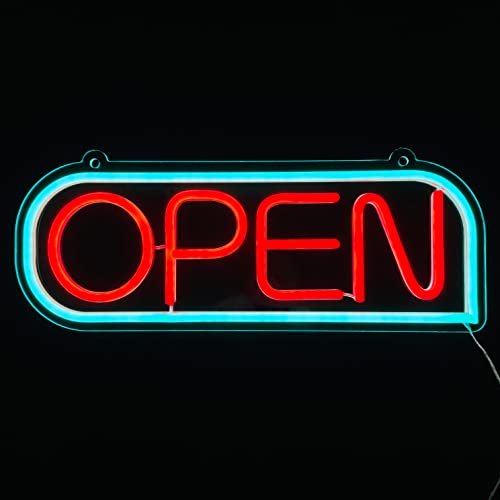 Led Neon Open Sign For Business Neon Acrylic Light Up Sign For Stores Include Business Hours Open Closed Sign (Open Sign - Ice Blue+Red) #TOP4