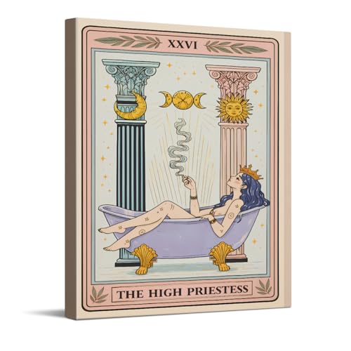 CYFDYVT The High Priestess Tarot Card Wall Art Vintage Aesthetic Woman in Bathtub Canvas Print Funny Tarot Wall Decor for Bathroom Washroom Bedroom Retro Celestial Poster for Spa 8x10 inch