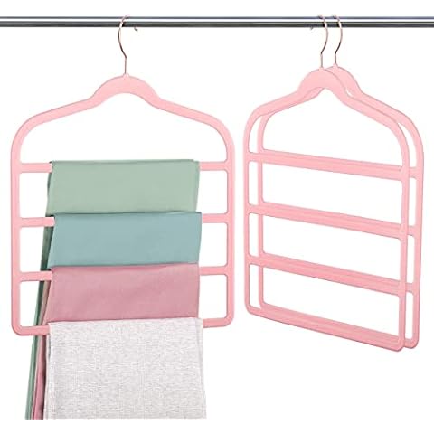 Velvet Pants Clothes Hanger Space Saving Non Slip Pants Shorts Hanger, Myfolrena Jeans Slack Trousers Hangers Multiple Velvet Hanger Closet Storage and Organization for Jeans,Scarf,Tie(Pink, 3) Cover