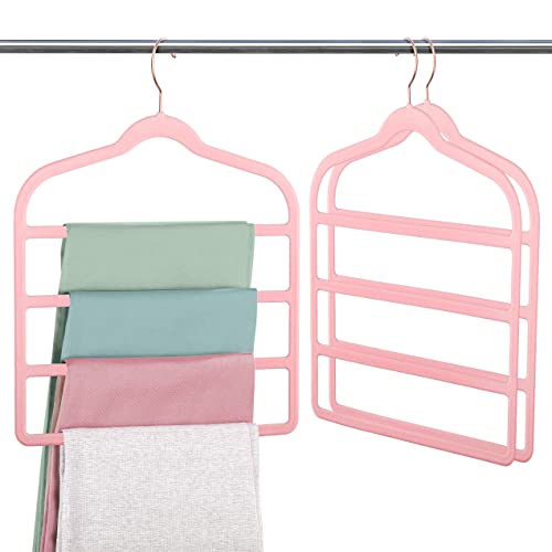 Velvet Pants Clothes Hanger Space Saving Non Slip Pants Shorts Hanger, Myfolrena Jeans Slack Trousers Hangers Multiple Velvet Hanger Closet Storage and Organization for Jeans,Scarf,Tie(Pink, 3)