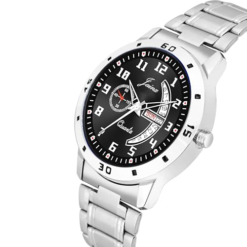 Image of jainx Day and Date Feature Steel Chain Analog Wrist Watch for Men (Blue /Black Color Dial)