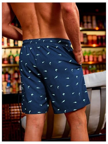 WDIRARA Men's Shark Print Quick Dry Beach Shorts Drawstring Waist Swim Trunks with Compression Liner and Pocket2