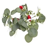 Toyvian Künstlicher Eukalyptus Kerzenring aus Pe und Seidenstoff Farbecht Bruchfest Rustikaler Tischkranz für Hochzeit Feier und Wohnraumdeko Filigraner Kerzenkranz für Säulenkerzen