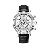 Alain Aster SQUELETTE AA-822030-02 Orologio Automatico Scheletro, Cassa in Acciaio Inossidabile, Cinturino in Cuoio, 43mm, Cristallo Zaffiro, Doppio Calendario