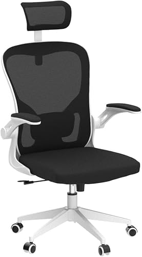 Miniatura 5 de Silla de oficina ergonómica con soporte lumbar, reposacabezas y brazos abatibles, altura ajustable, mecedora, silla alta giratoria para computadora,
