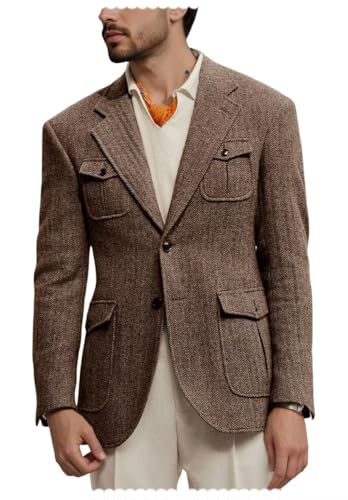 Men's British Tweed Blend Blazer Single-Breasted Business Herringbone Sports Jacket4