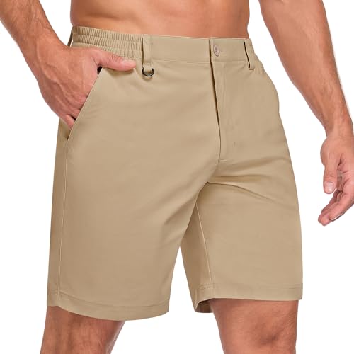 Zoofly Mens Dress Shorts Summer Golf Shorts for Men Comfort Casual Shorts Stretch Elastic Waist Classic Fit Chino Shorts with Pockets Light Khaki XL