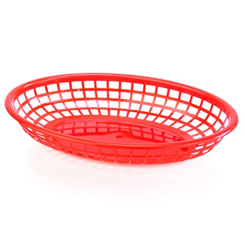 New Star Foodservice 44164 Fast Food Baskets, 9.25 x 6 inch Oval, Set of 12, Red